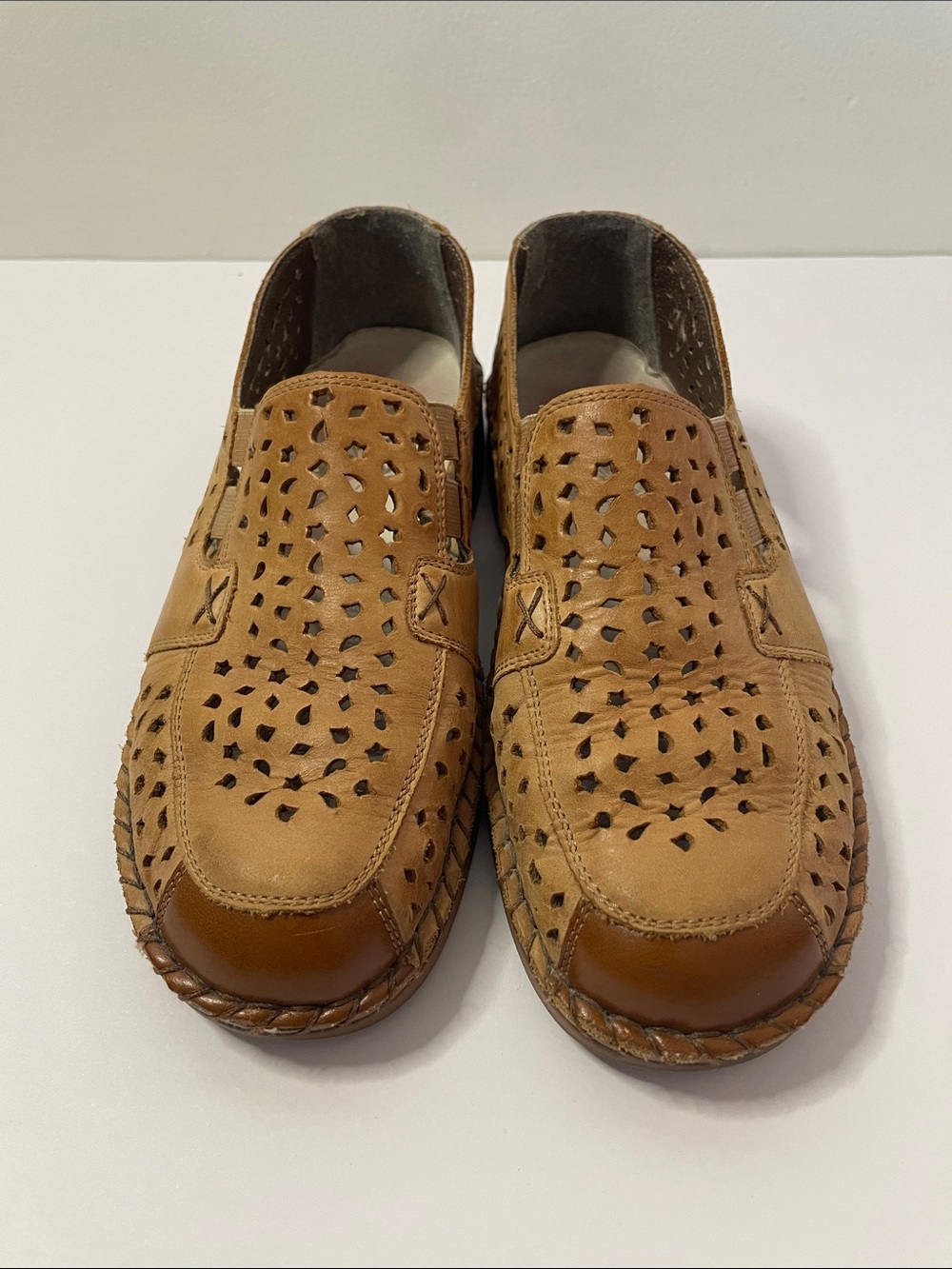 Rieker Perforated Slip-On Leather Loafers Tan Women’s 38